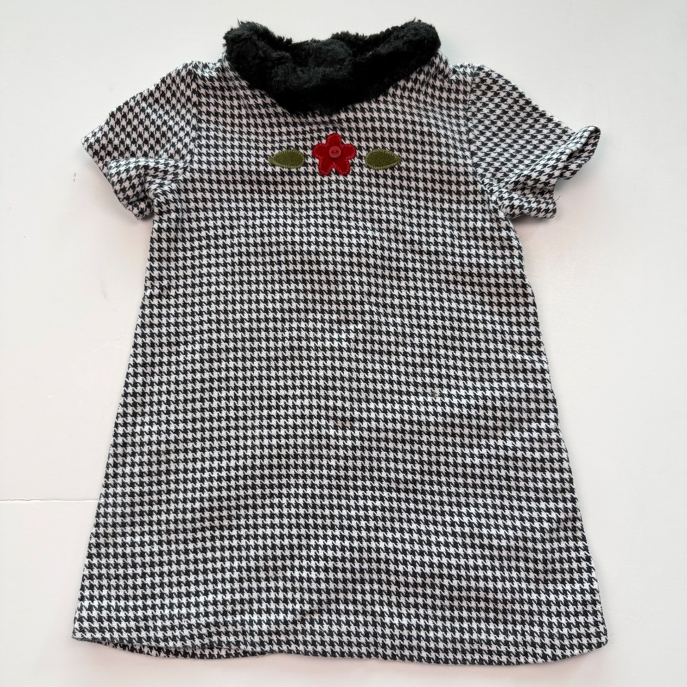 Vintage Cottontail Originals Girls 3T Houndstooth Dress Faux Fur Collar